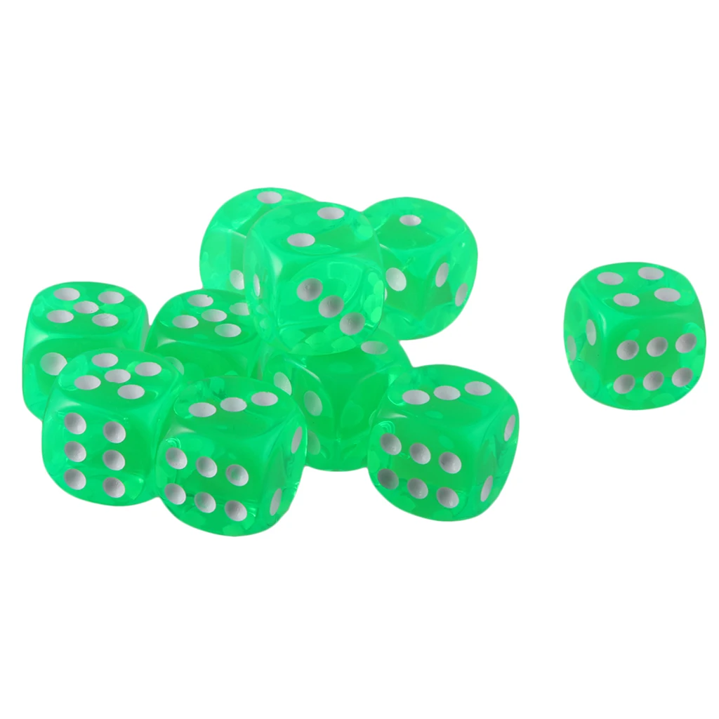 

Pack of 10pcs Acrylic Six Sided D6 Spot Dice for D&D TRPG Party Board Game Toys