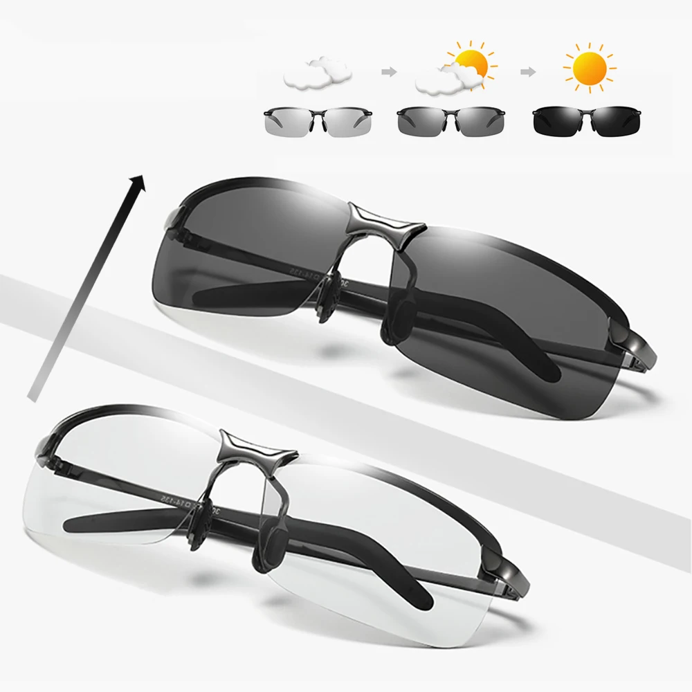 Мужские фотохромные солнцезащитные очки металлические поляризационные