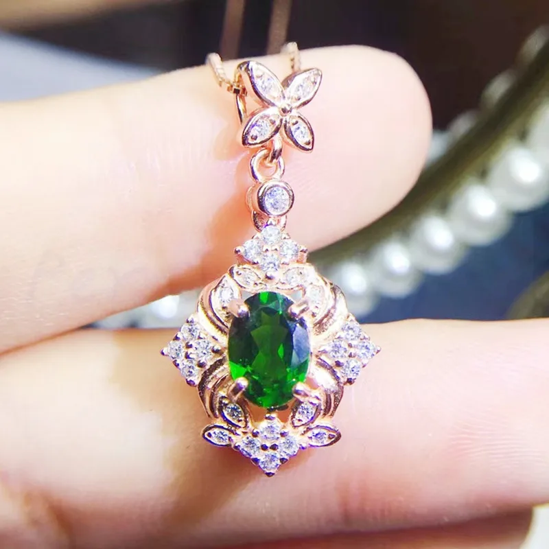 Per jewelry Natural real diopside flower style necklace pendant 1ct gemstone Free shipping 925 sterling silver Q910261 | Украшения и