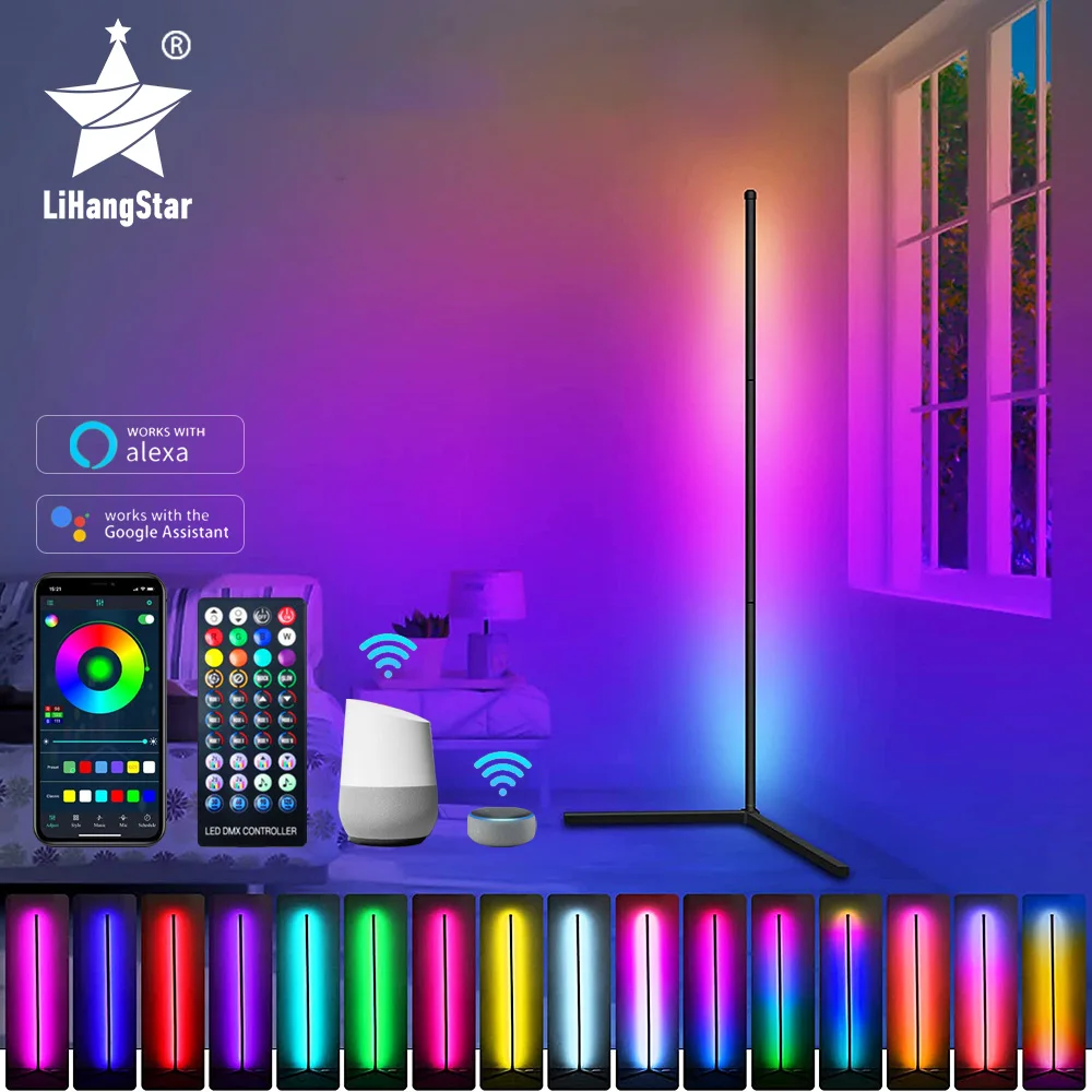 RGB светодиодная Напольная Лампа для спальни, прикроватное украшение, угловая Напольная Лампа, Wi-Fi, Bluetooth приложение и дистанционное управление, комнатная атмосферная лампа - изображение