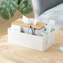 Multi-functional Plastic Tissue Box with Phone Slot Bamboo Wooden Cover Container Storage Holder Home Kitchen Accessories