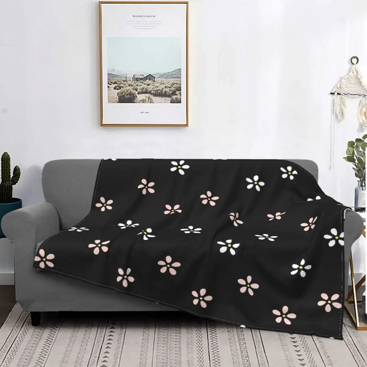 

The Lil flower-Manta negra, a cuadros para cama colcha, manta mullida a cuadros de verano, colcha de verano