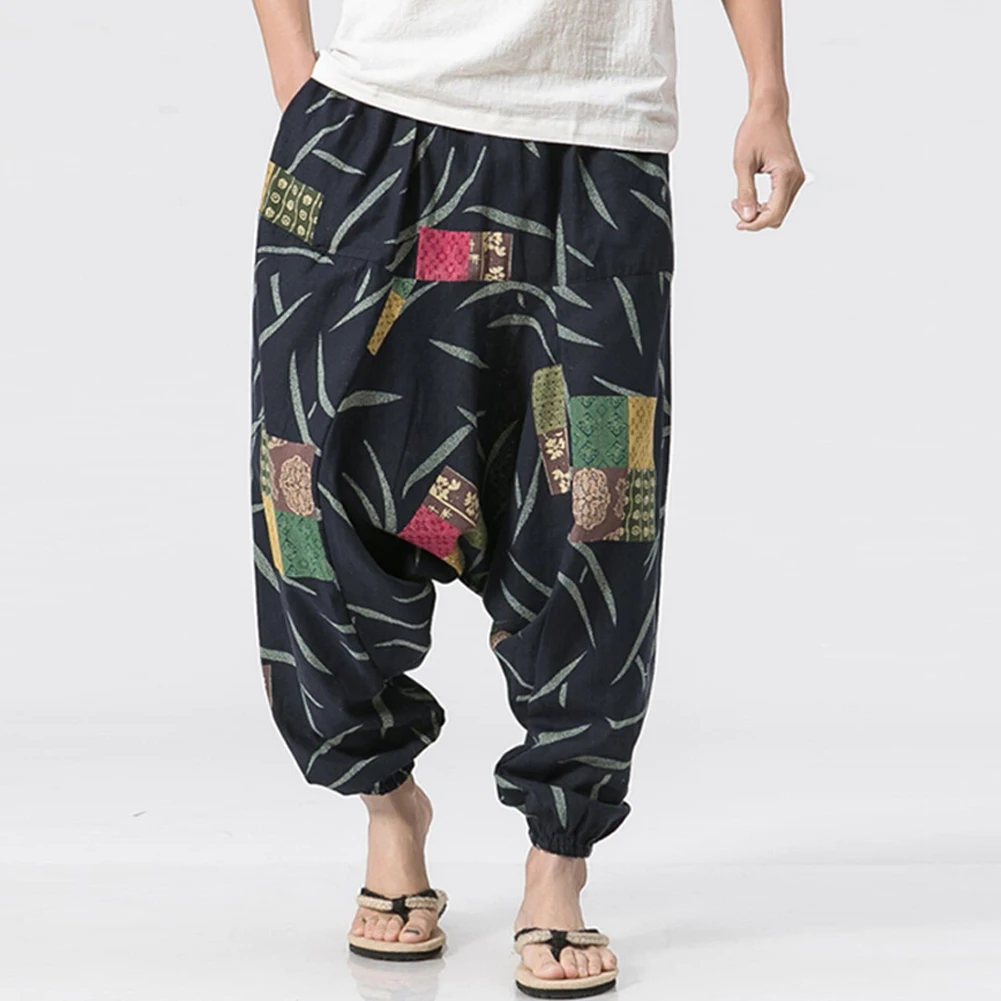

2020 Fashion Harem Pants Bohemia Style Men Baggy Cotton Hip Hop Men Pants Wide Leg Long Trousers Casual Vintage Cross Pant