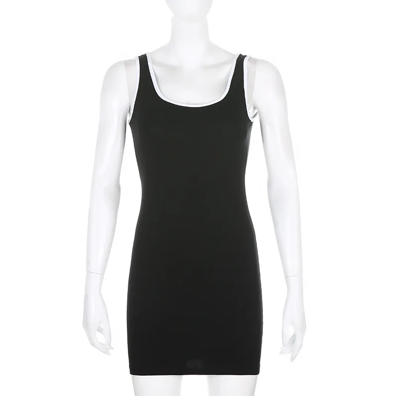 

Two Piece Outfits for Women Fashion Sexy Long Sleeve Smock Contrast Sleeveless Mini Dress Ladies Bodycon Clubwear Casual Summer