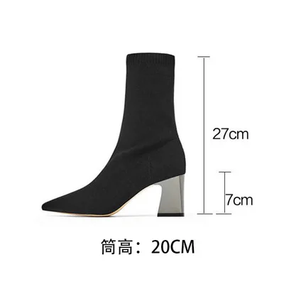 

Autumn and knitted women's boots socks boots winter 2021 electroplating thick heel middle boots women's fashion