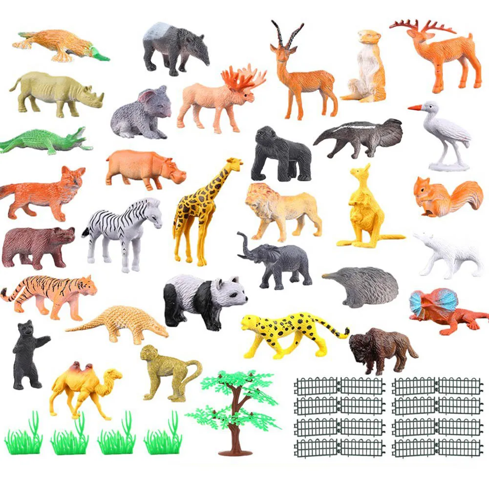 

53 Pieces Simulation Mini Jungle Dinosaur Animal Model Table Desktop Ornament Collections Animal World Toy Set For Children Kids