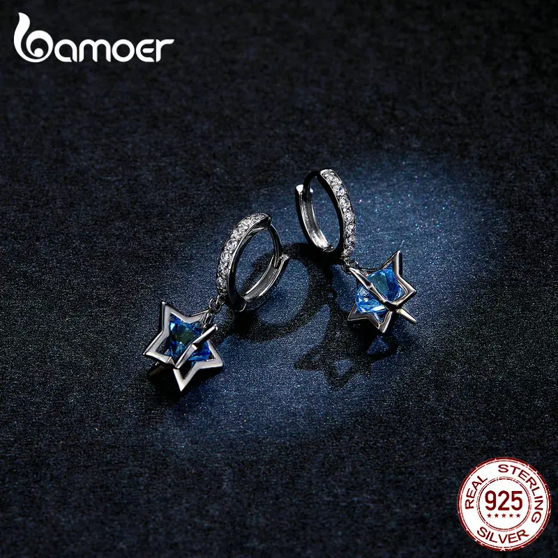 BAMOER, висячие серьги с ромашками, Твердое Серебро, 925, Австрия, Кристальные, Звездные серьги в форме капли для женщин, свадебные массивные ювелирные изделия BSE316