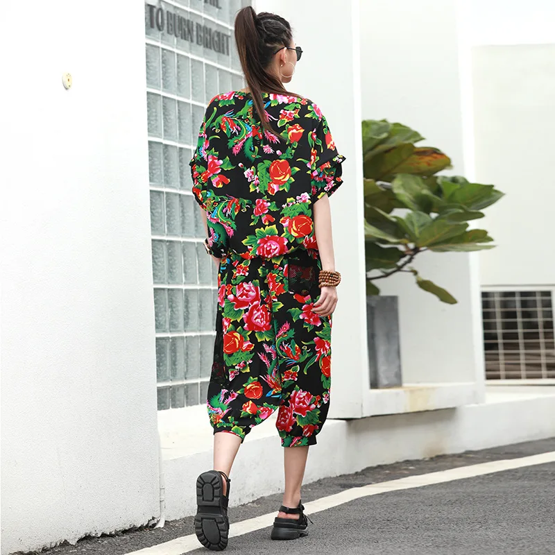 

Mom's Short Sleeve T-shirt 2 Piece Sets Womens Birthday Outfits For Lady 2021 Summer Middle Aged Light Flower Print Casual Suit