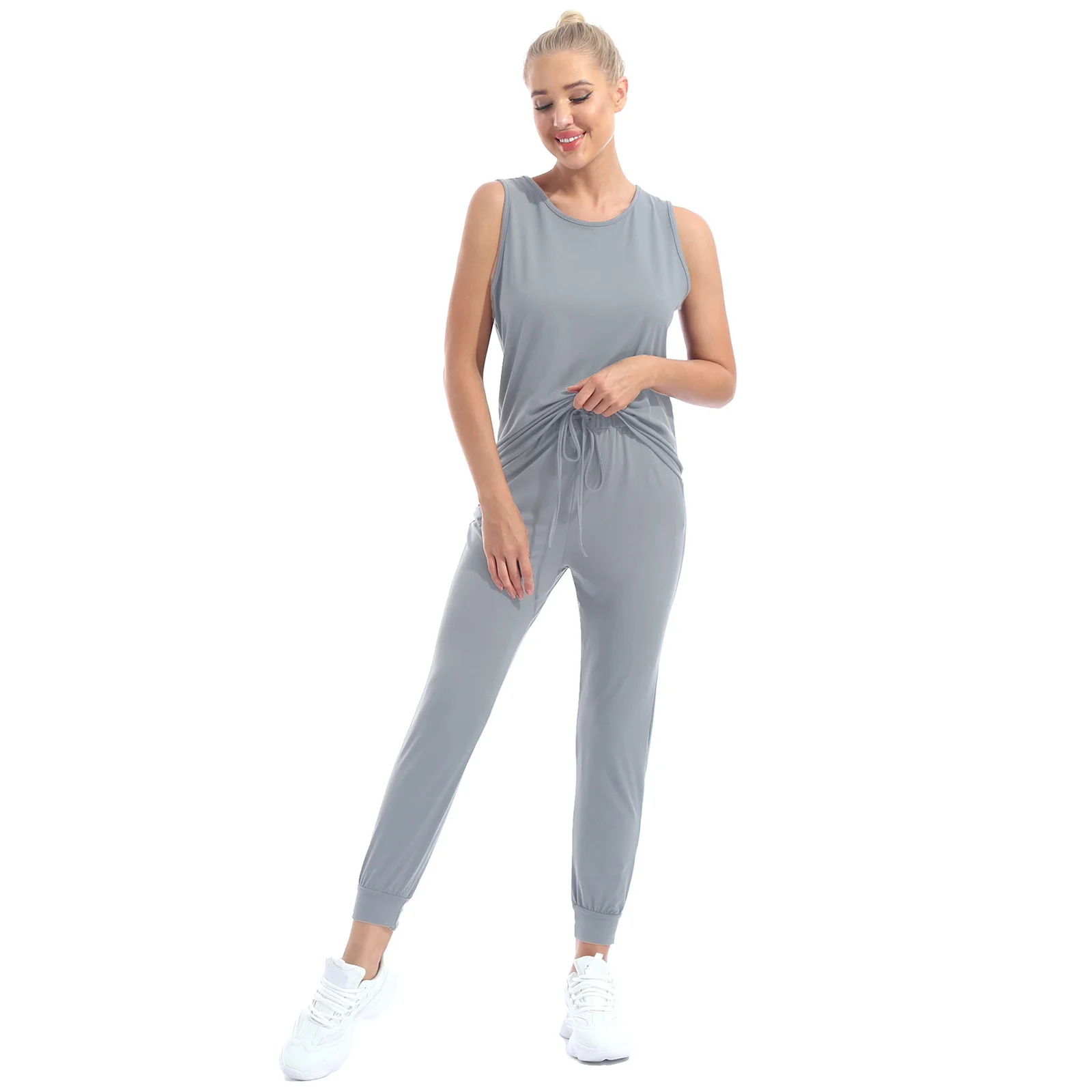 Летняя женская повседневная спортивная одежда жилет без рукавов с круглым