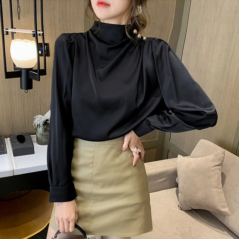 Высокая Класс чувство рубашка с длинными рукавами женское сатиновое Ночное