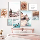 Картина на холсте с изображением дельфина волны Далии, морского города, скандинавские постеры и принты, настенные картины для декора гостиной