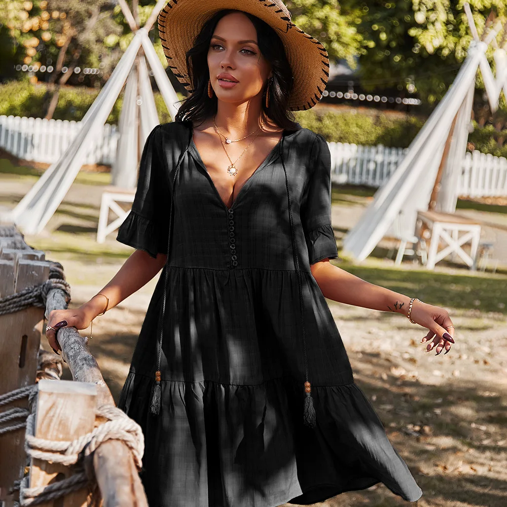 

one Style Geometric Print Beach Fashion Dress Elegant Party Belt Vestidos