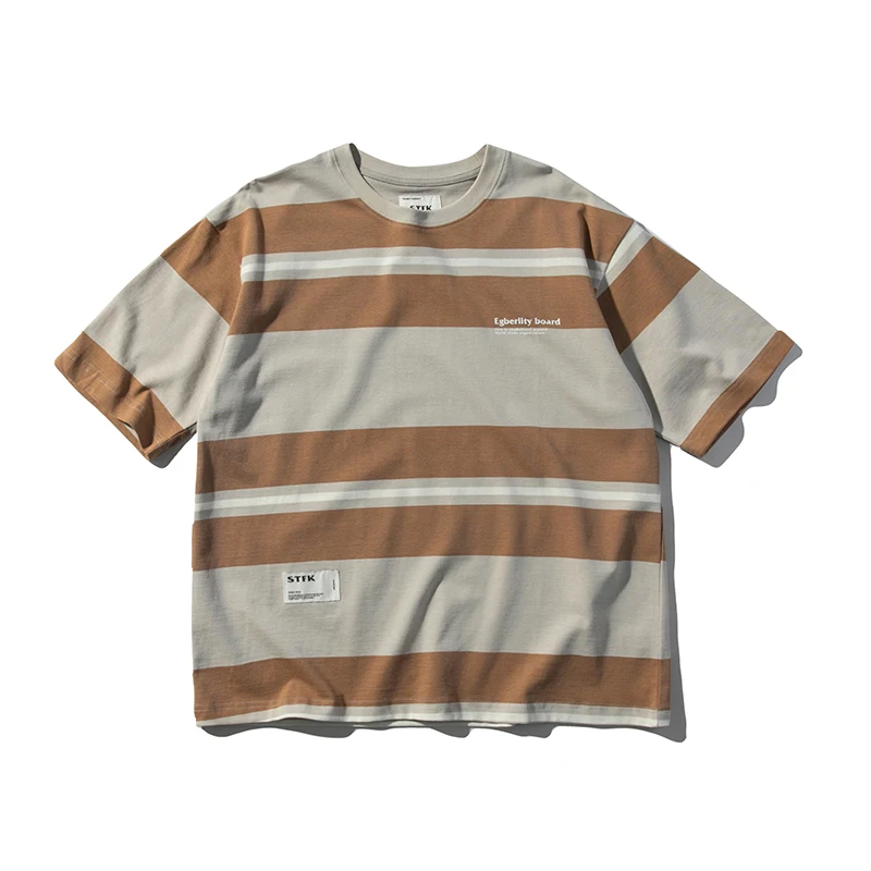 

2021 Summer Japanese Streetwear High Quality Striped T Shirt Men Clothing Harajuku Cotton Short Sleeve Male Korean Couple Tops