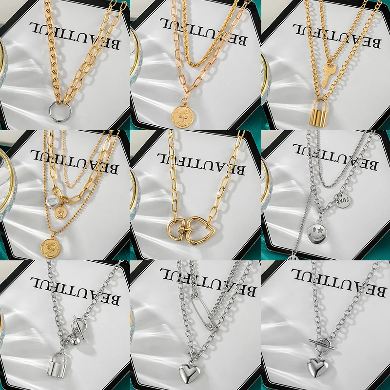 

New Necklace For Women Fashion Punk Pendant Metal Women Necklace Multilayer Chain Necklace 2021 Trend Jewelry Women's Neck Chain