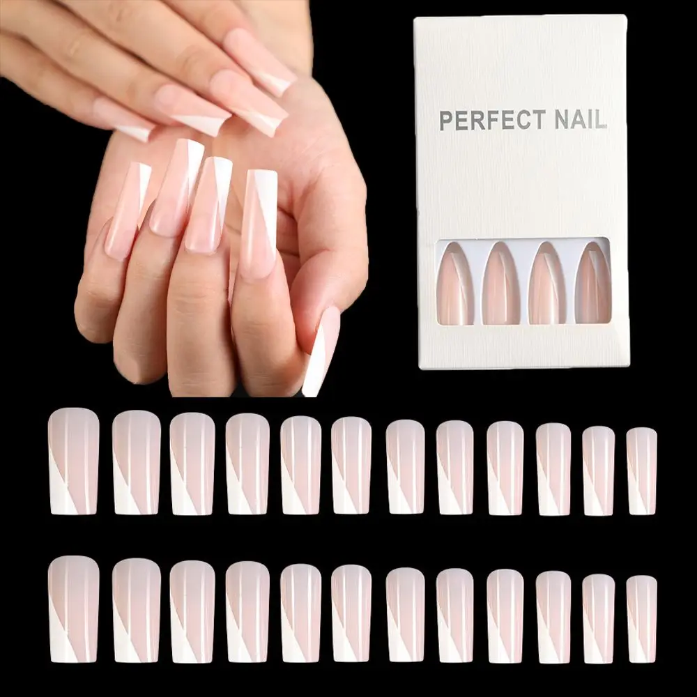 

Beauty Full Cover Long Paragraph Rectangle Artificial Ballerina French Nail False Nails Fake Nail