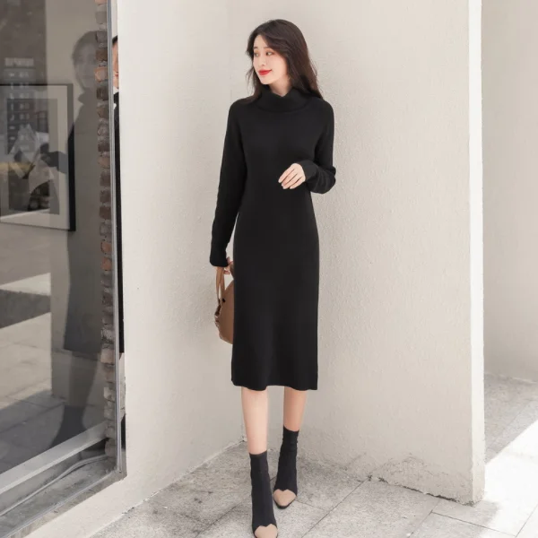 Трикотажное платье-свитер с высоким воротником для женщин сезон осень-весна