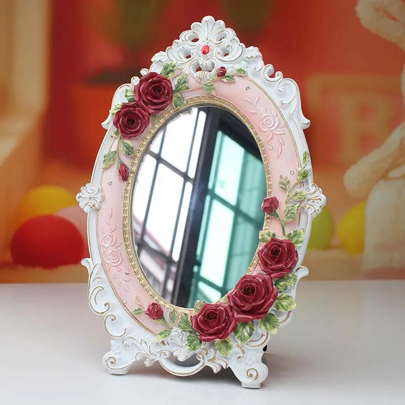 Винтажное косметическое зеркало для макияжа овальное круглое ручного удержания