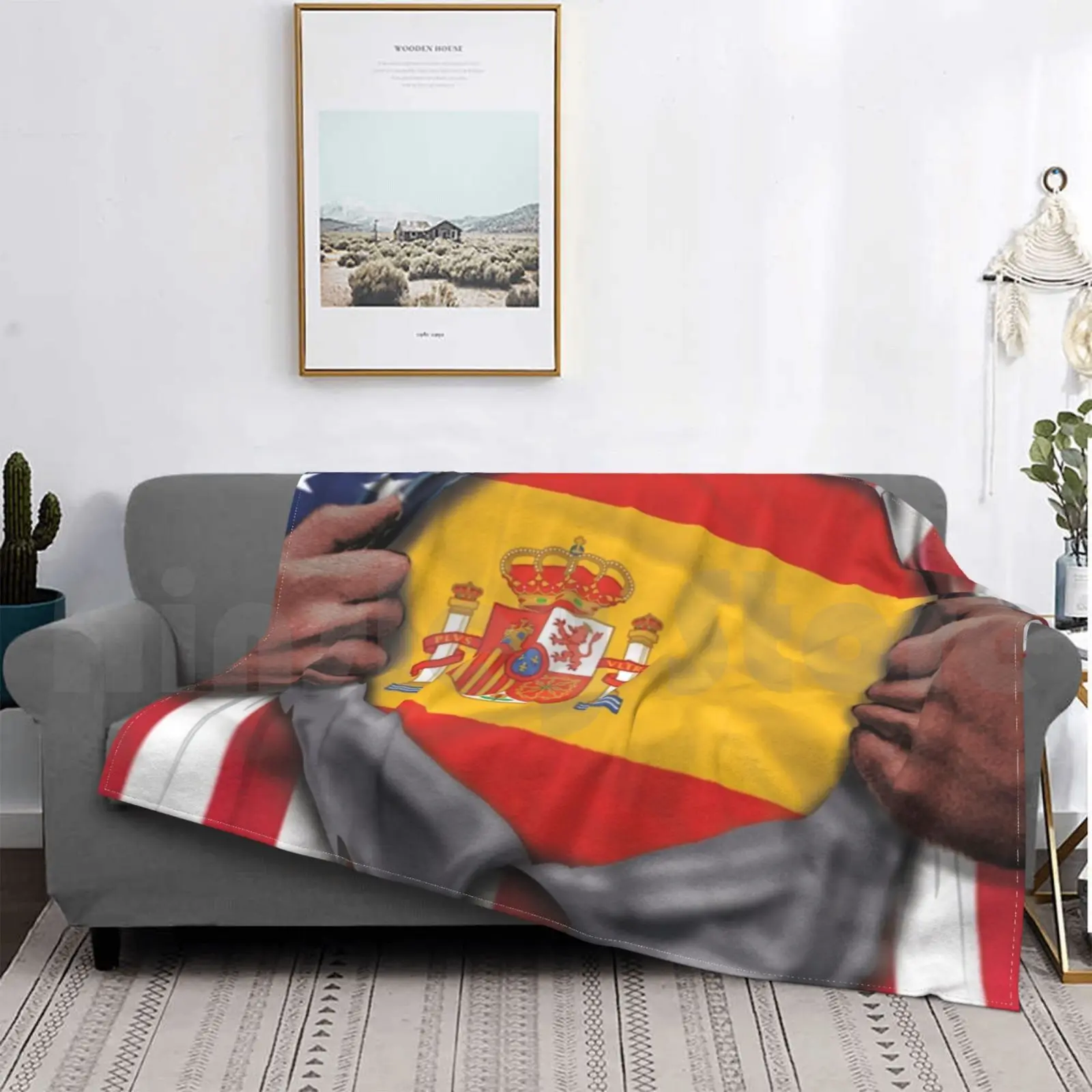 

Spain Flag American Flag Ripped-Gift For Spanish From Spain Blanket For Sofa Bed Travel Spanish Pride Spain