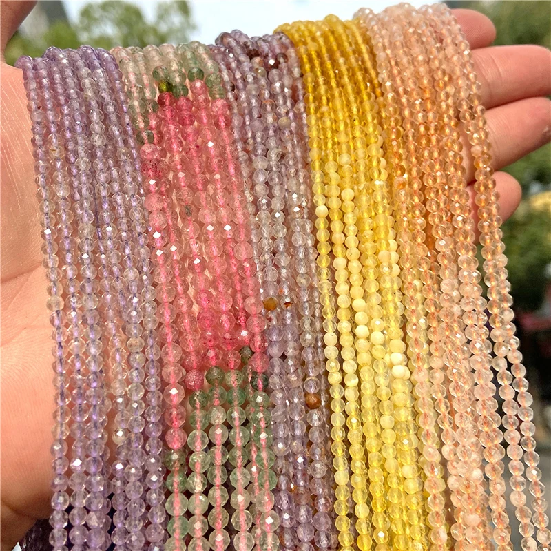 

2/3/4mm Gradient Color Faceted Round Gem Beads Natural Amethysts Bead Small Crysal Quartz Stone Beads for Jewelry Making DIY 15"