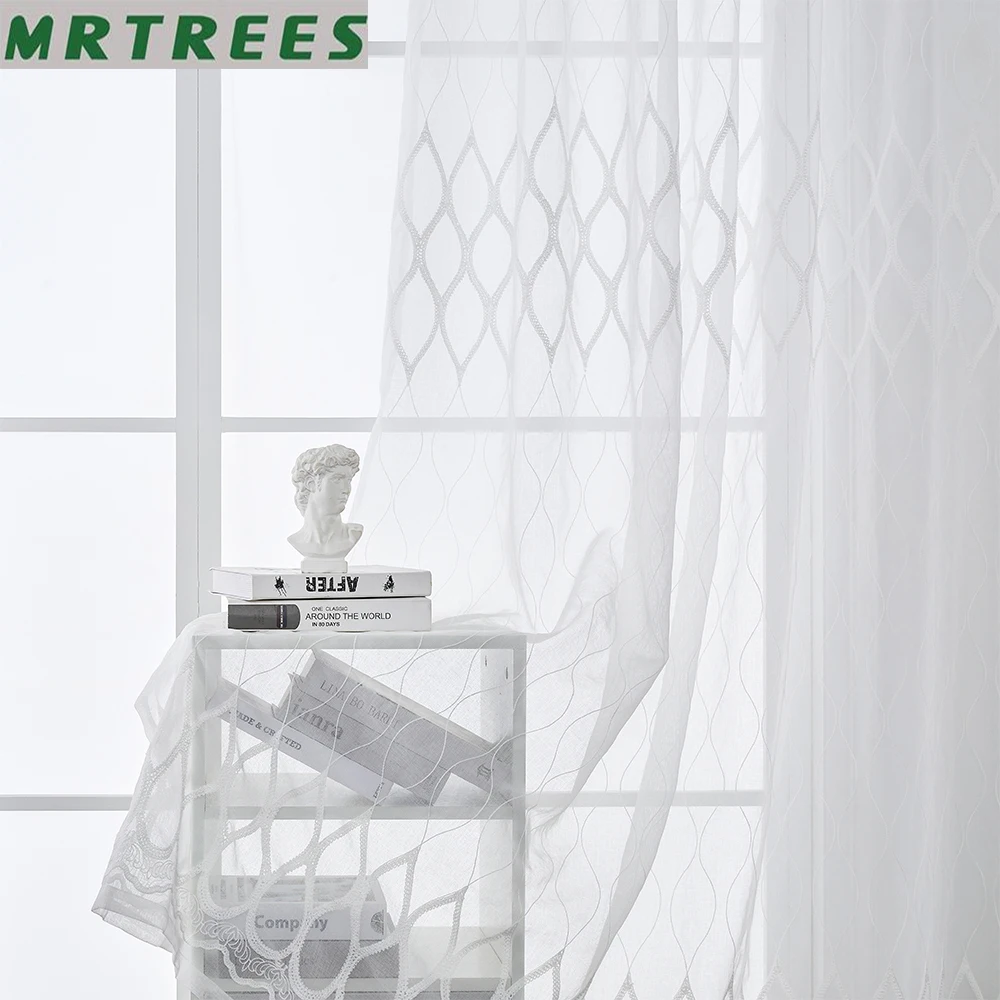 Современные белые занавески с вышивкой s вуаль тюлевые для гостиной спальни