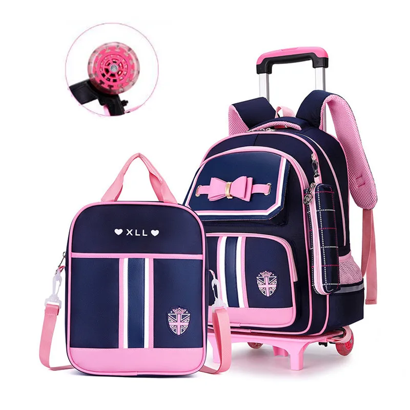 2021 NEW Waterproof Removable Children School Bags With 2 Wheels Stairs Kids Trolley Schoolbag Book Bags Girls Backpack