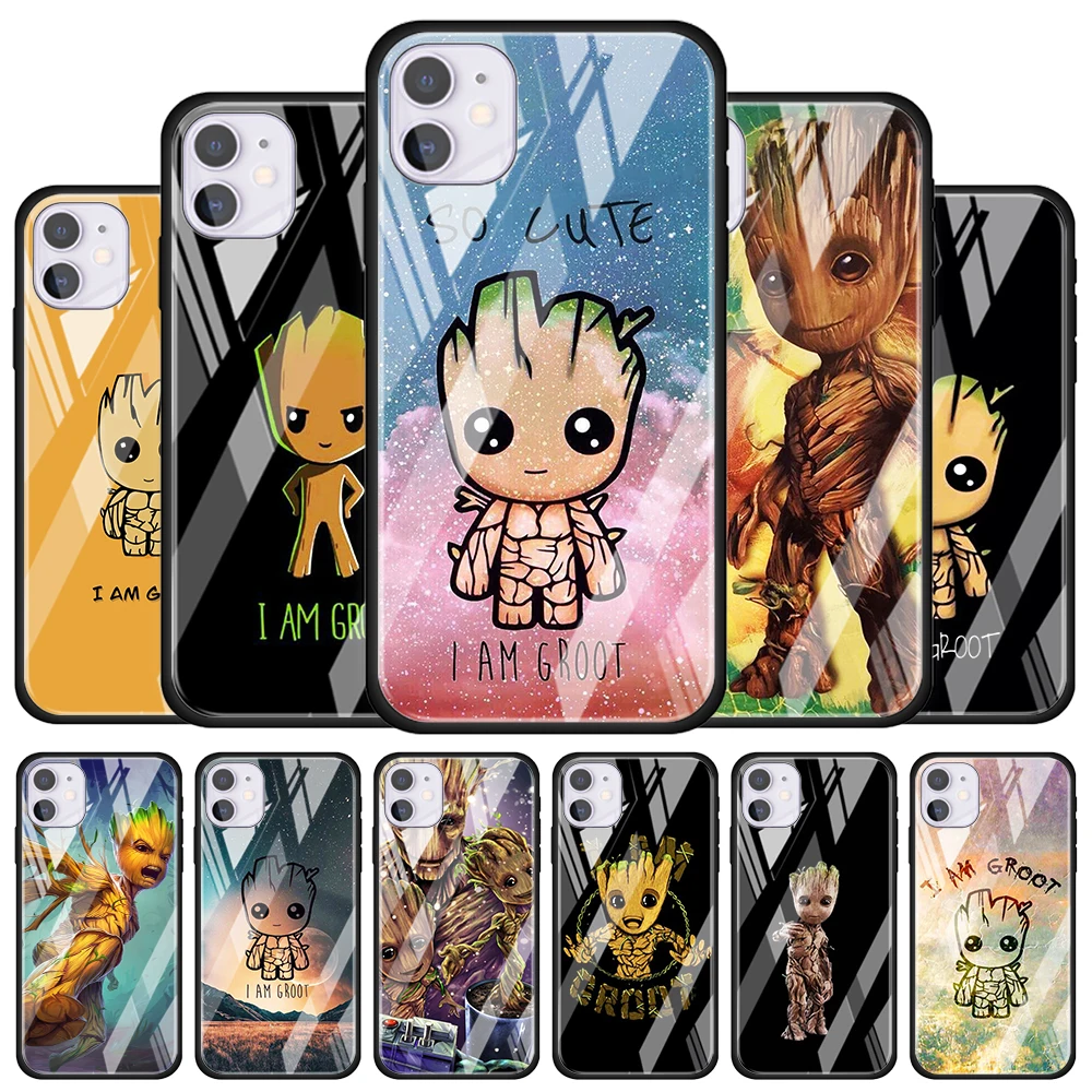 

Marvel Groot Art for Apple iPhone 12 Pro Max Mini 11 Pro XS Max X XR 6S 6 7 8 Plus Luxury Tempered Glass Phone Case