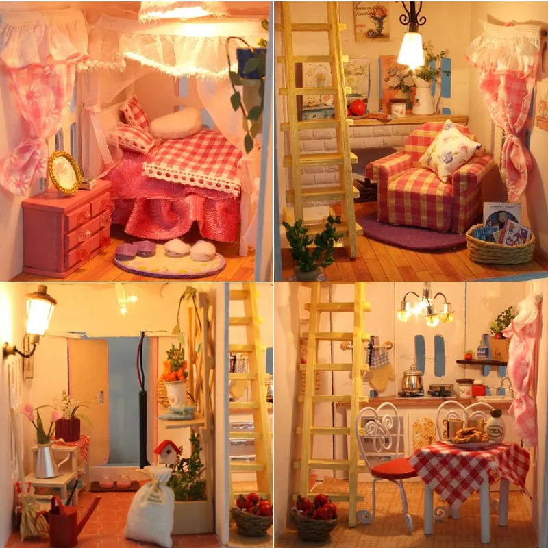 

Girl Princess Villa diy miniature dollhouse wooden handmade furniture kit doll house Toys for Children Birthday Gift