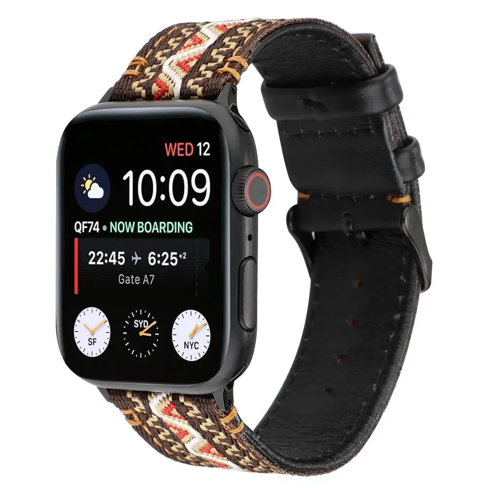 Кожаный ремешок для Apple watch 42 мм 44 38 40 нейлоновые тканые запасные части