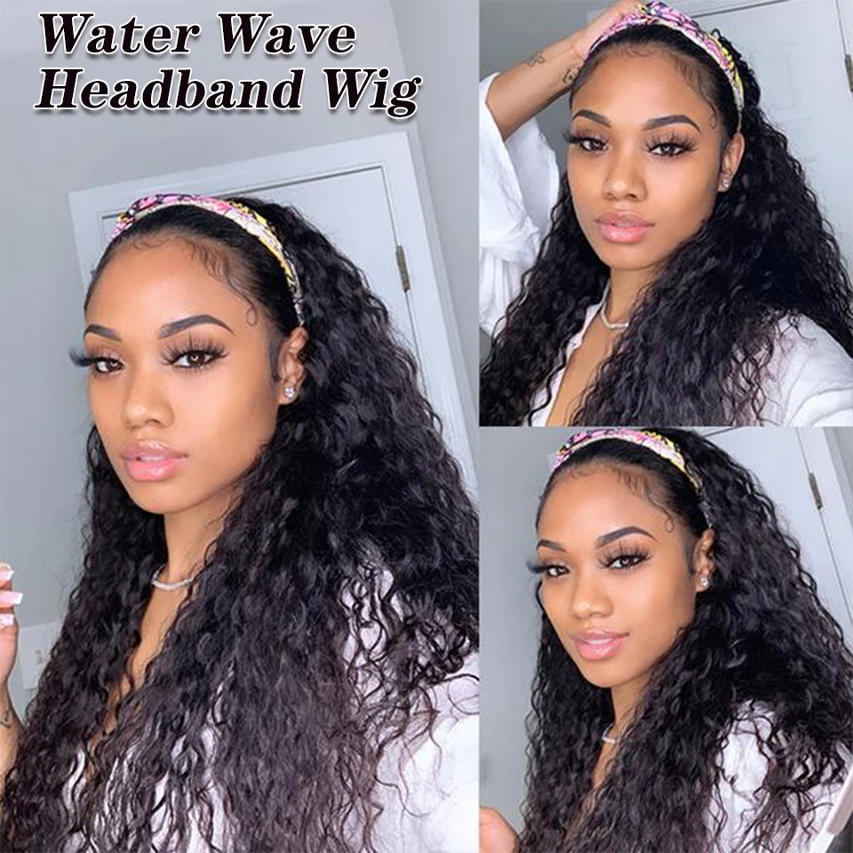 Headband Wig Human Hair Water Wave Full Wigs Remy Glueless Half Natural For Women Yepei | Шиньоны и парики