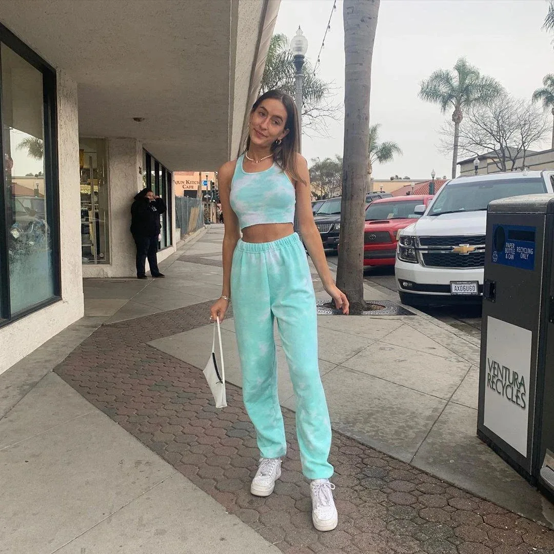 

Sweatsuit Slim Tie Dyeing Two Piece Set Crop Top + Casual Long Pants Sportswear Two Piece Outfits for Women Tracksuit Set