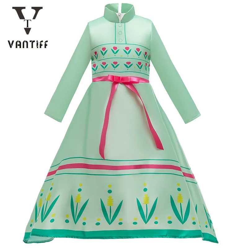 

2021 Princess Dress Beauty Fancy Turtle Neck Long Sleeve Dresses Movie Same Cosplay Costume Elegant Evening Clothes For Girls