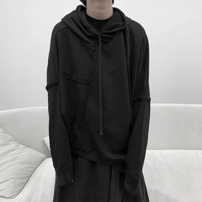 

Dark irregular patchwork sleeve loose long sleeve Hoodie men's and women's autumn and winter coat fashion