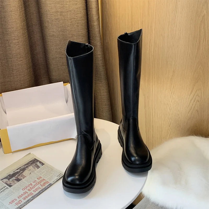 

Fashion Designer Warm Fur Black Punk Long Boots Women 2021 Autumn Winter Plush Gothic Shoes Female Platform Knee High Boots