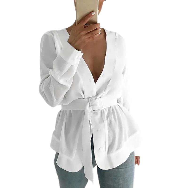 Women Sexy V Neck Long Sleeve White Slim Short Style Windbreaker With Sashes Ladies Casual High Street Jacket Outcoat SJ3521E | Женская