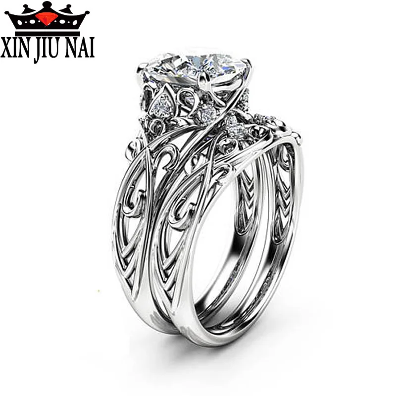 

2pcs Ring for Women Double Rings Set Engagement Woman Cubic Zirconia Ladies Lover Party Wedding Couple Rings Silver 925 Jewelry