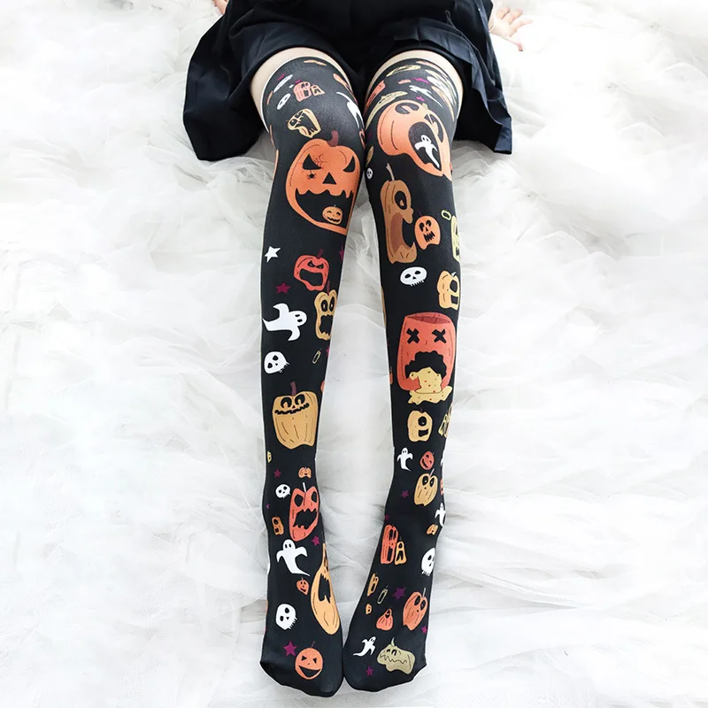 Sexy Kawaii Lolita Halloween Over Knee Socks Anime Thigh High Cow Cosplay Lingerie for Young Women Girls Cute Socks Pumpkin Hot