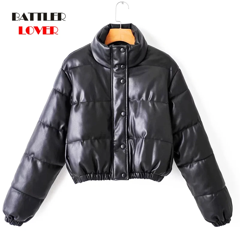 

Womens Faux Leather Jackets Winter Thick Warm Coats Autumn Zipper Black Cool Punk Cotton Overcoat For Female Windbreaker Clothes