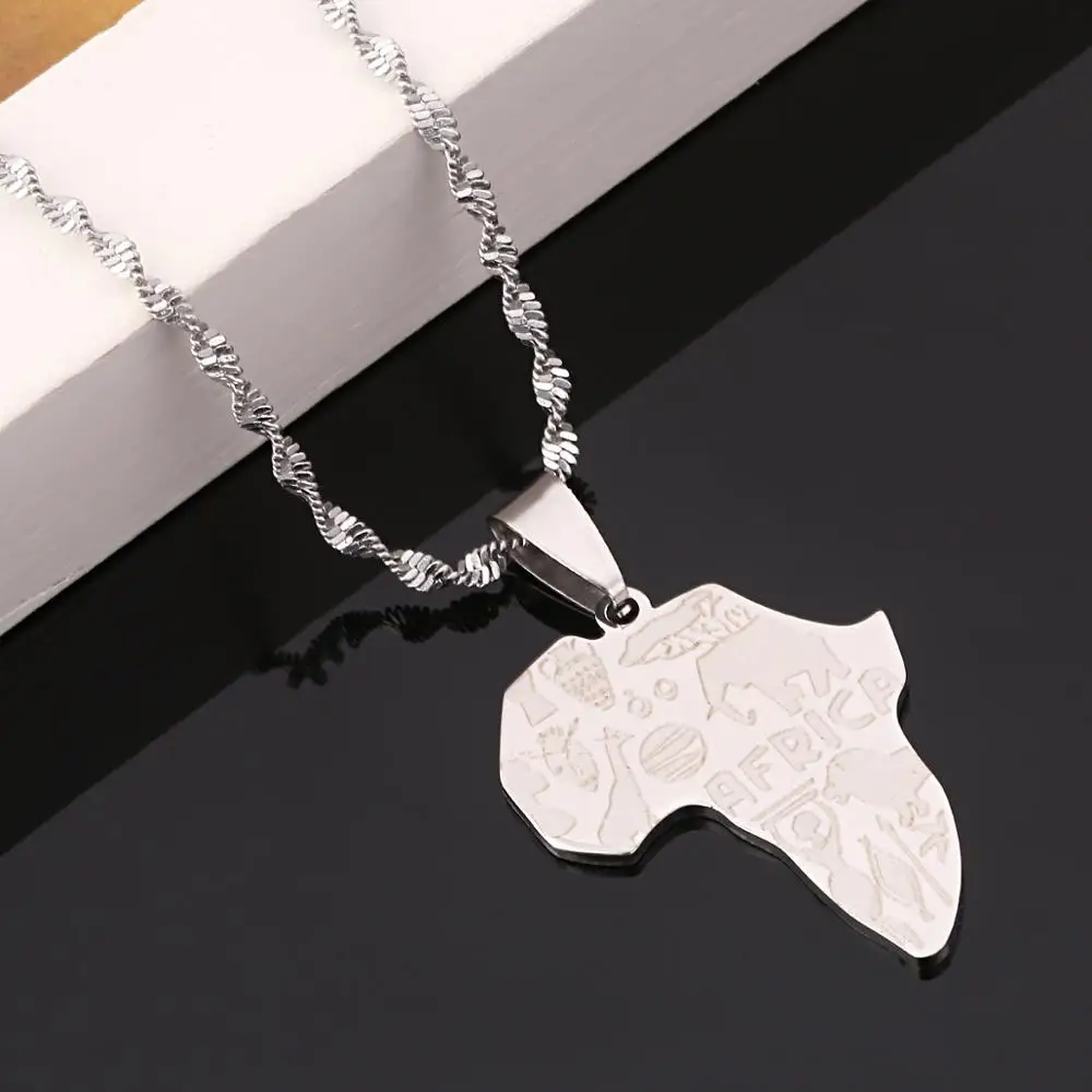 Кулон Карта Африки серебряного цвета из нержавеющей стали ожерелье трендовая