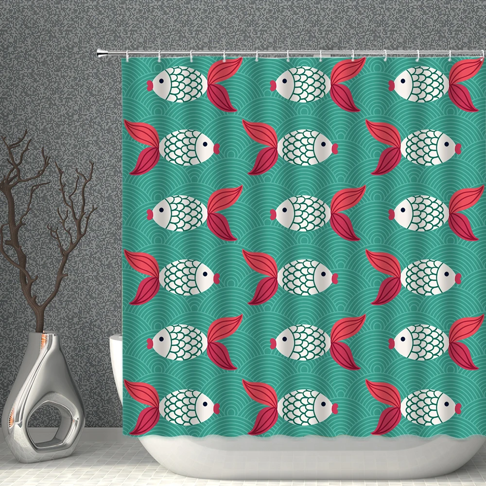 

Marine Animal Shower Curtain Cartoon Turtle Jellyfish Colorful Fish Pattern Decoration Waterproof Polyester Fabric With Hooks