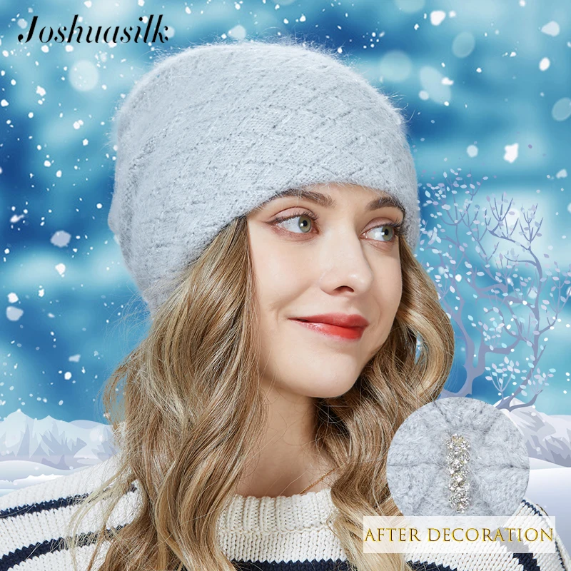 Новый стиль зимняя Ангорская шерстяная теплая шапка JOSHUASILK трехмерное вязаное