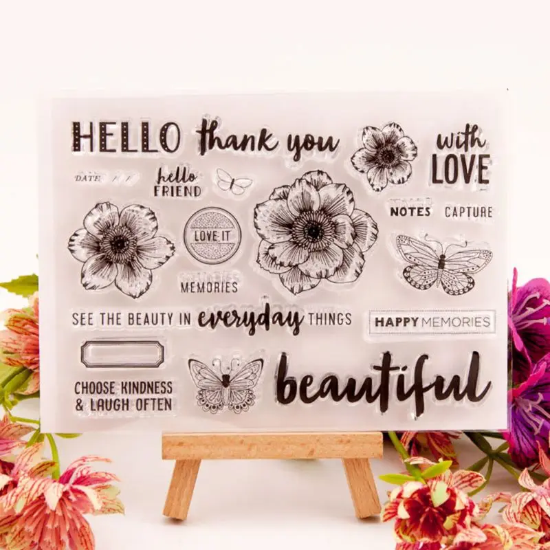 Благодарим Вас цветок силиконовый прозрачный Печатный штамп сделай сам