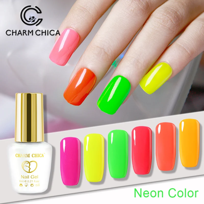 CHARM CHICA Neon Gel Nail Polish Hybrid Varnishes Fluorescence Bright Green Color 6ml Uv Semi Permanent Varnish Esmalte | Красота и