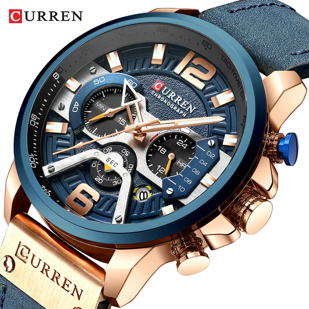 

CURREN 8329 Casual Sport Watches for Men Top Brand Luxury Military Leather Wrist Watch Man Clock Fashion Chronograph Wristwatch