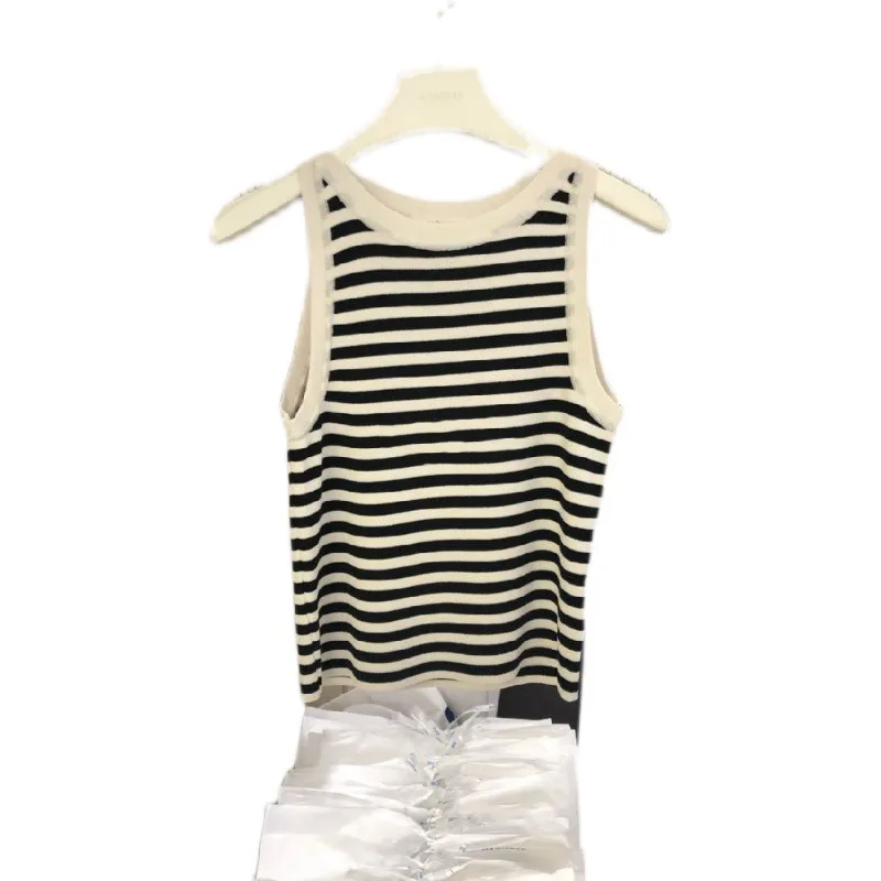 

Black Striped Slim Bodycon Vest Fot Woman Tops Spring Summer Female Clothing Designer Luxury Tank Top