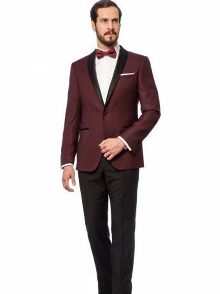 

Men Slim Fit Tuxedo For Wedding Suits Burgundy Groom Wear 2021 Custom Made (Jacket+Pant)