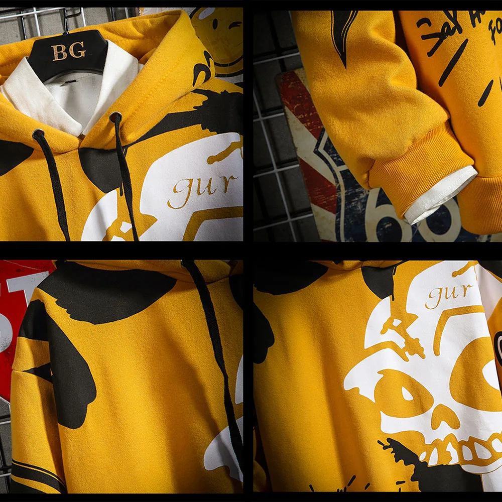 

hip hop pullover hoodies men sweatshirts skull print fashion autumn winter warm fashion teens casual colthing