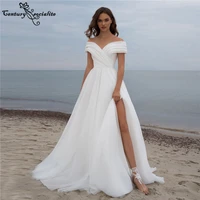 simple organza wedding dresses for bride 2022 beaded belt high slit off the shoulder beach bridal gowns vestidos de noiva