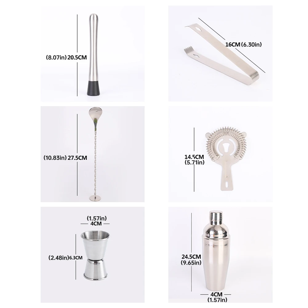 

Stainless Steel Bar Cocktail Shaker Set Barware Tools Shaker Sets With Bartender Tools Storage Stand Bars Mixed Drinks 9PCS