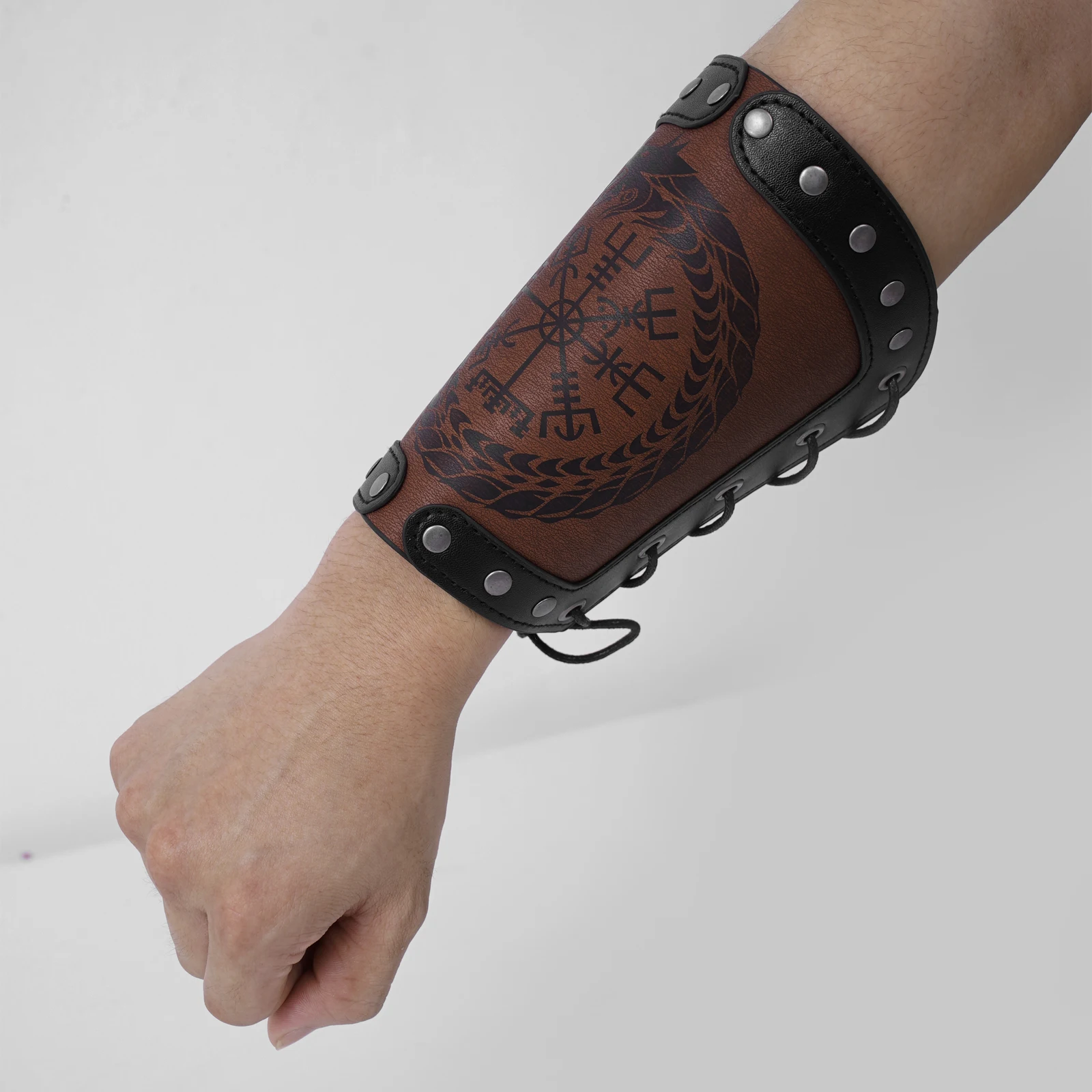 

2Pcs PU Leather Nordic Viking Style Embossed Bracers Medieval Rivets Bracers Guards Accessories Performance Cosplay Props