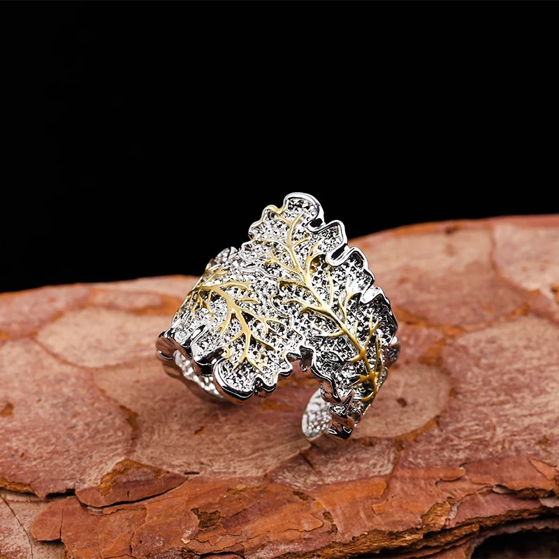 Винтажные открытые кольца с большими листьями для женщин старинные золотистые